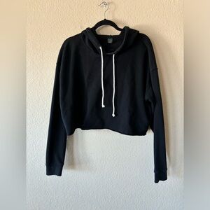 Wild Fable Women Extra Large Solid Ebony Cropped Hoodie Sweatshirt White Strings